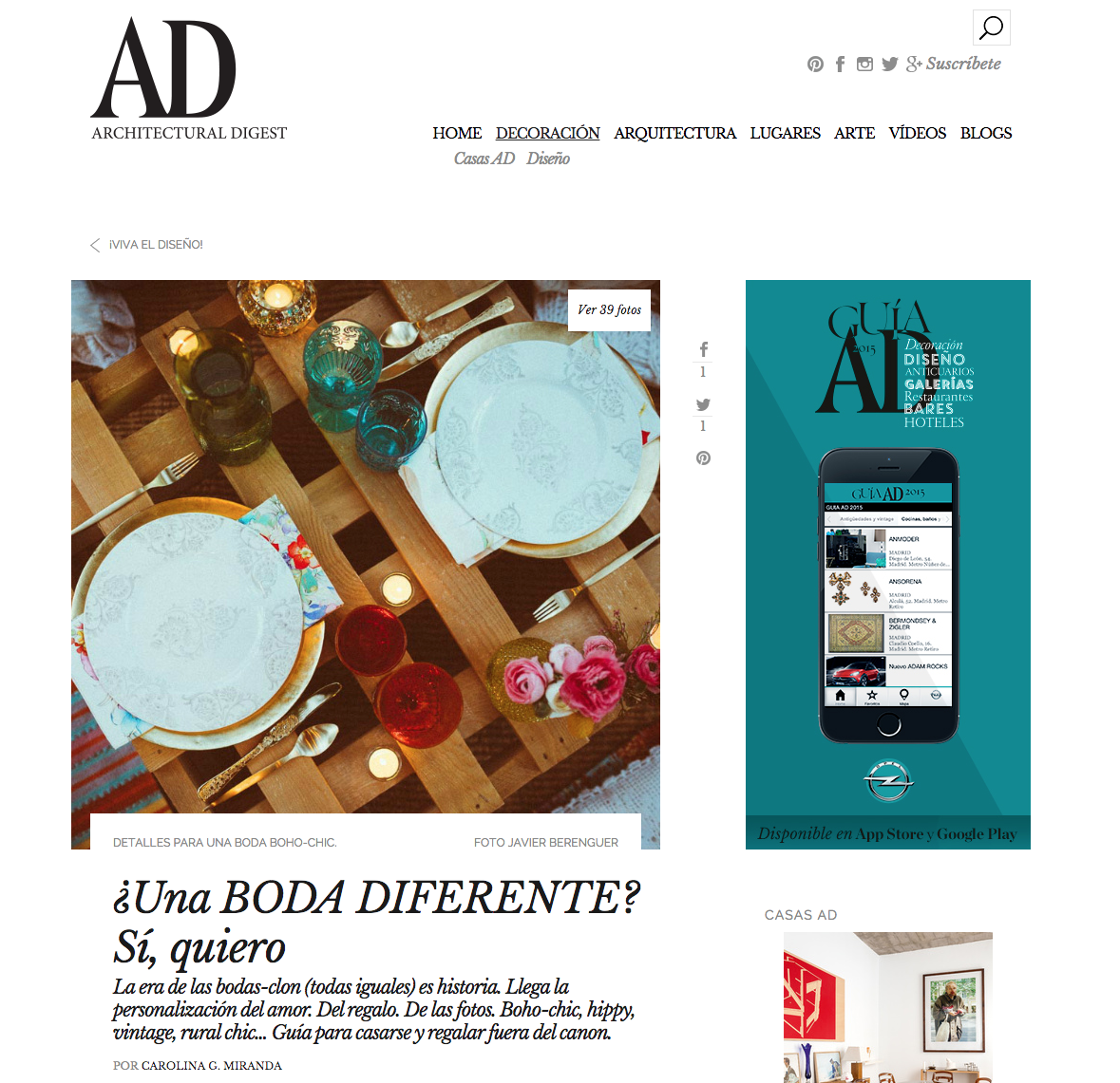 Publicación en AD ARCHITECTURAL DIGEST