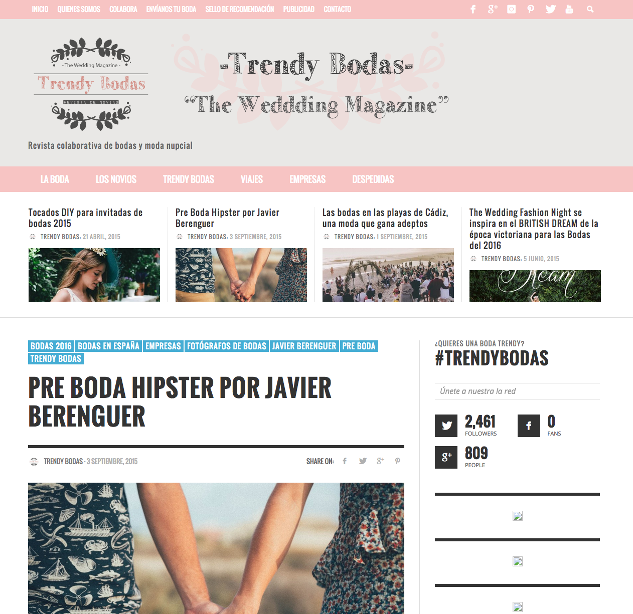 Publicación Trendy Bodas Magazine PreBoda Hipster