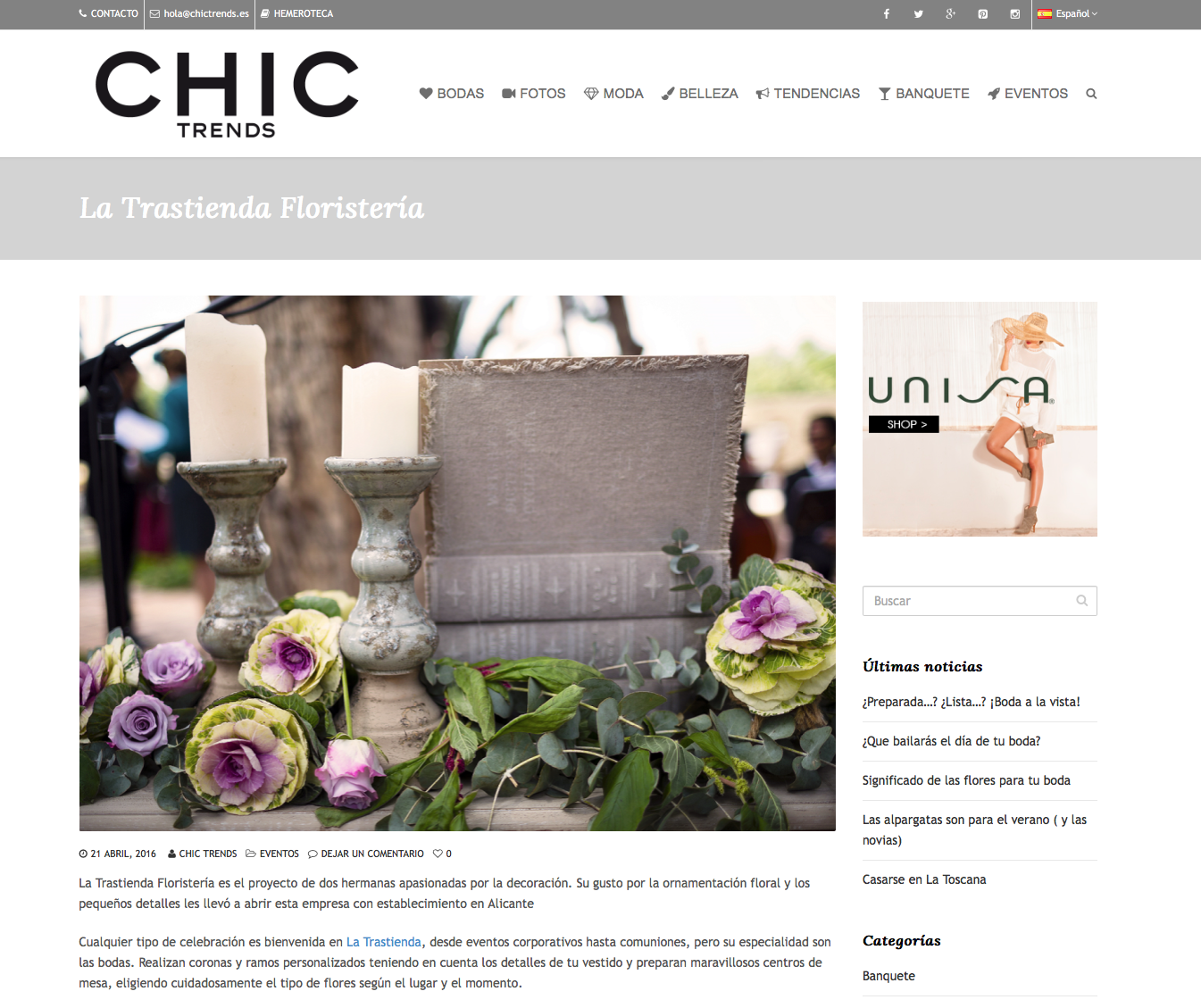 Publicación Magazine OnLine Chic Trends