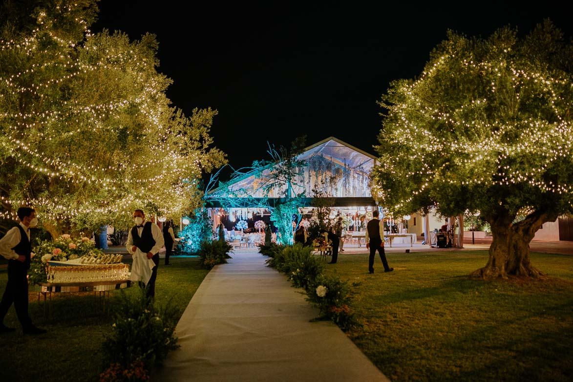 Camino iluminado en Bodas