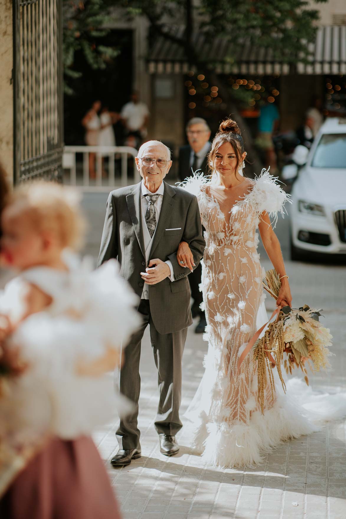 Vestido Novia con Plumas