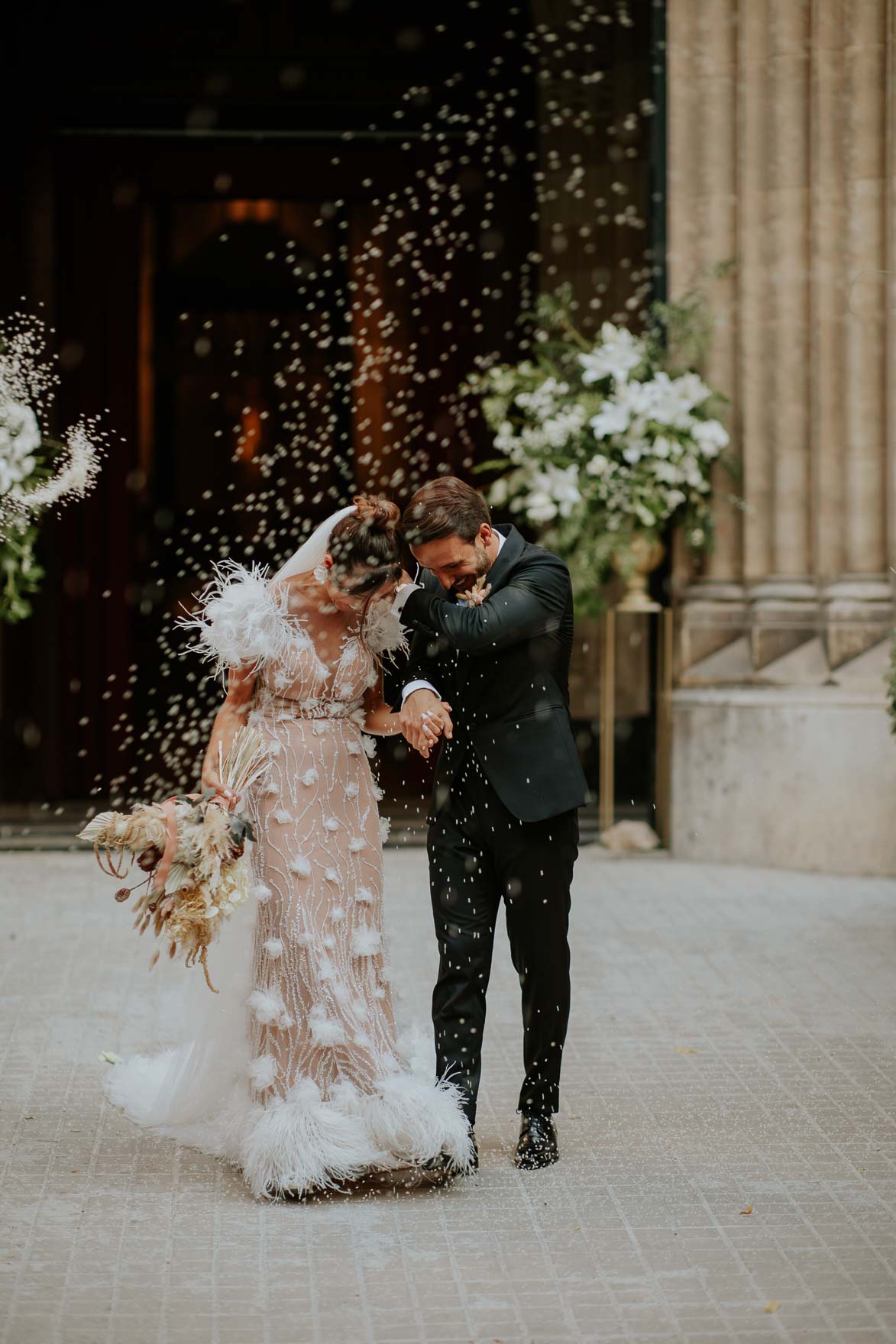 Vestido Novia con Plumas